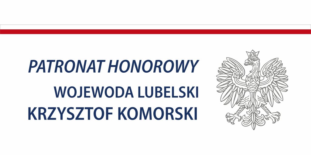 Logotyp wskazujący na patronat honorowy wojewody lubelskiego Krzysztofa Komorskiego- napis z orłem i paskiem przypominającym polską flagę